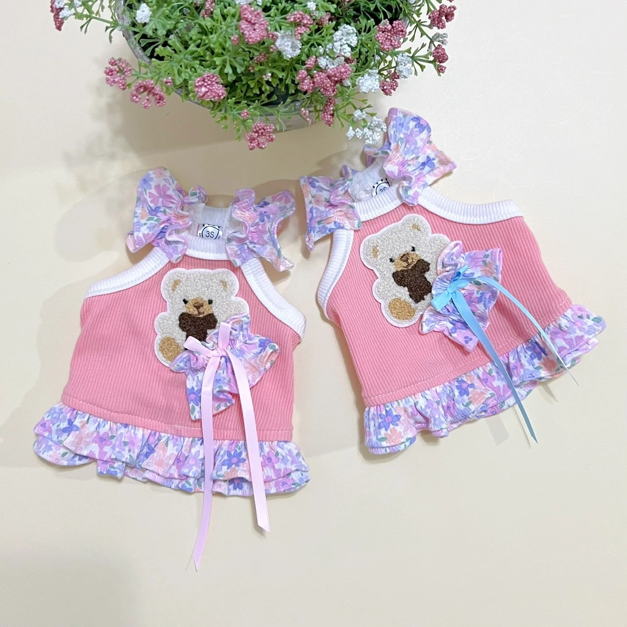 Pink dog dress with ribbon details